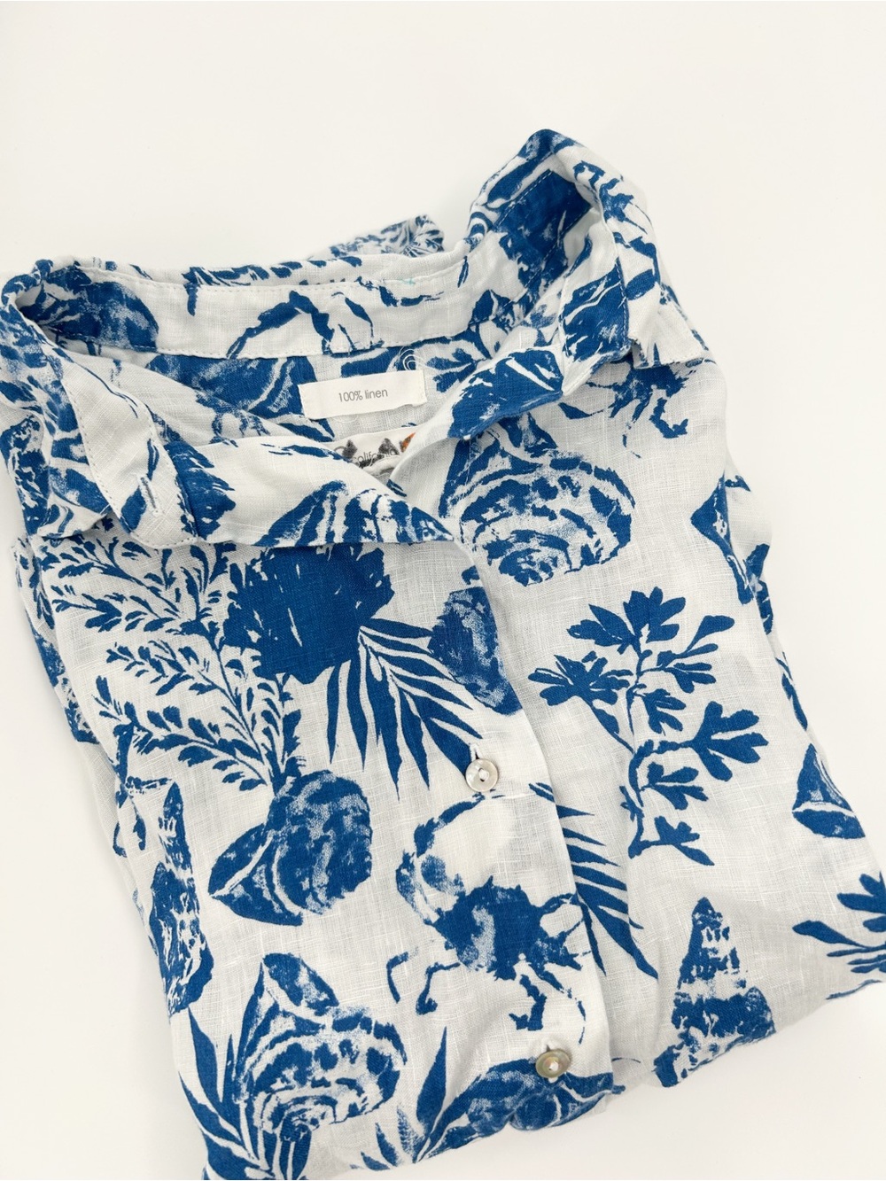 C&C California 100% Linen Boxy Seashell Fern Blue White Coastal Lagenlook XL